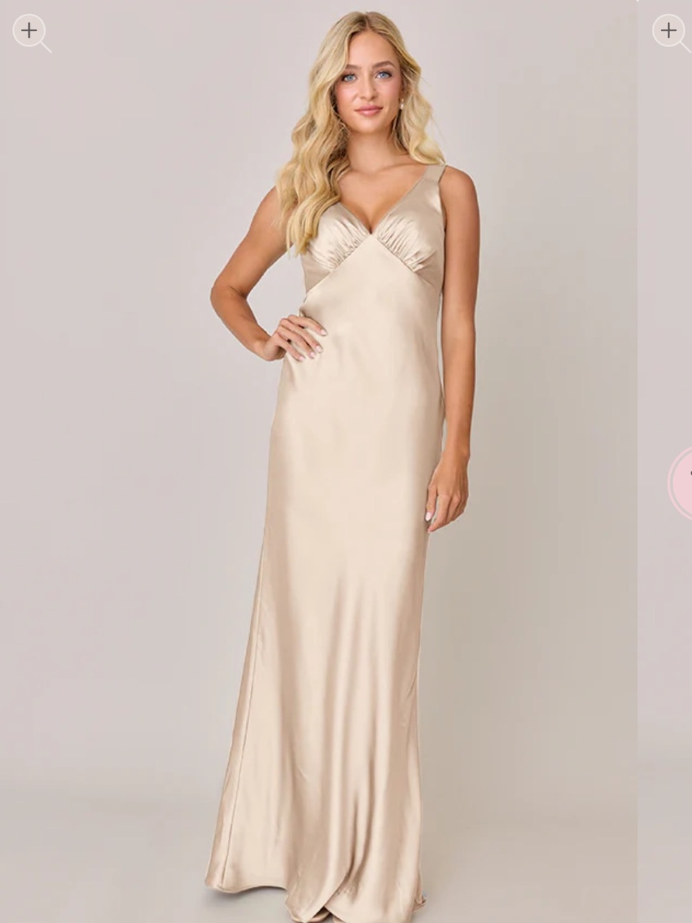 Revelry Champagne Satin V-Neck Slip Gown